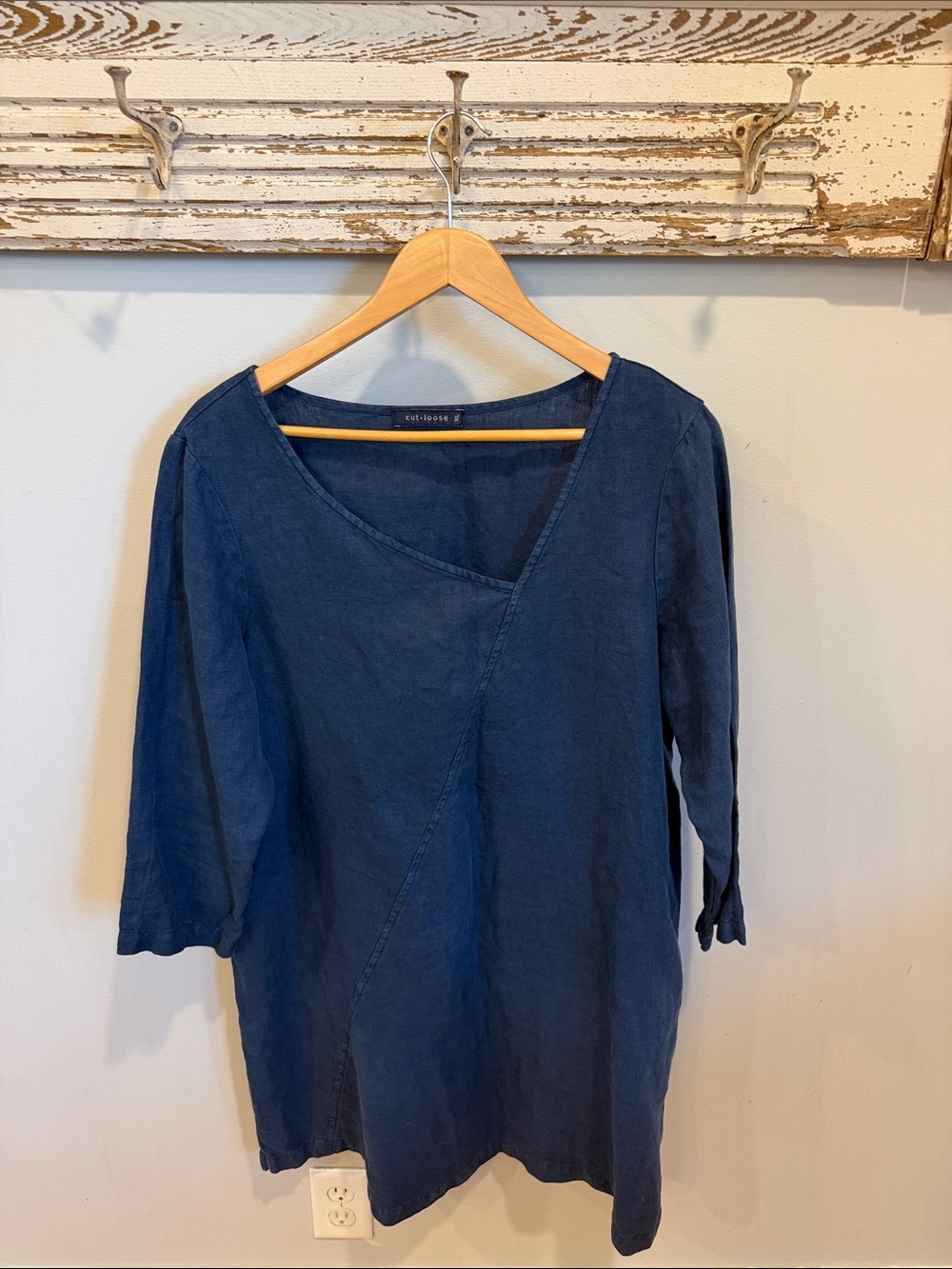 Cut Loose 100% Linen Boxy Lagenlook Dress Tunic 3/4 Sleeves Women's Size XL